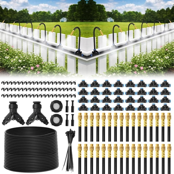 Drip Irrigation System , Upgrade Garden Sprinkler Kit with Adjustable Copper Nozzles, Automatic Misting Watering System for Raised Beds, Greenhouse, Lawn, Patio, Yard