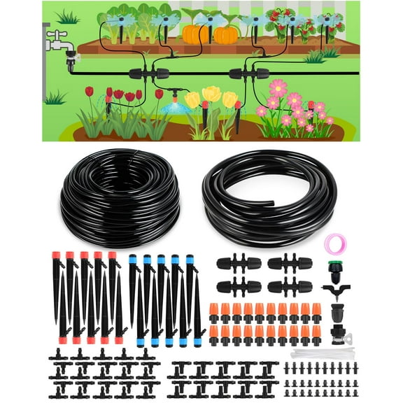 Drip Irrigation System for Watering Garden: 230FT Misting Sprinkler DIY Devices with Tubing Hose for Indoor Plants Outdoor Flower Beds Raised Growing Lawn Tree Patio Hydroponic
