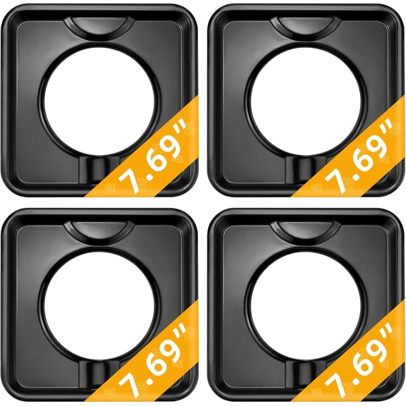 Drip Pans for Gas Stove,Reusable Black Drip Pans,Square Burner Covers BN24,SGP-400,Gas Burner Liner Covers,Gas Ran Drip Pan Made of Porcelain-4packs by