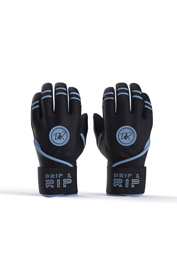 Baller Series Premium Long Cuff Batting Gloves for Baseball and Softball in Youth and Adult Sizing (Black Ice, Adult Large)