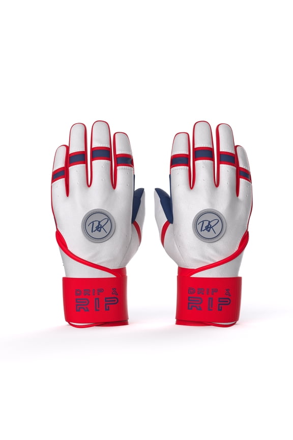 Baller Series Premium Long Cuff Batting Gloves for Baseball and Softball in Youth and Adult Sizing (Flags, Youth Large)