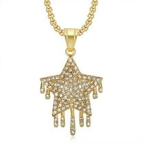 Drip Star Pendant Necklace 14K Yellow Gold Bling Cubic Zircon Men's Hip Hop Jewelry