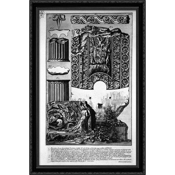 Drip, ceiling architrave, frieze and piece of spare columns 26x40 Large Black Ornate Wood Framed Canvas Art by Giovanni Battista Piranesi