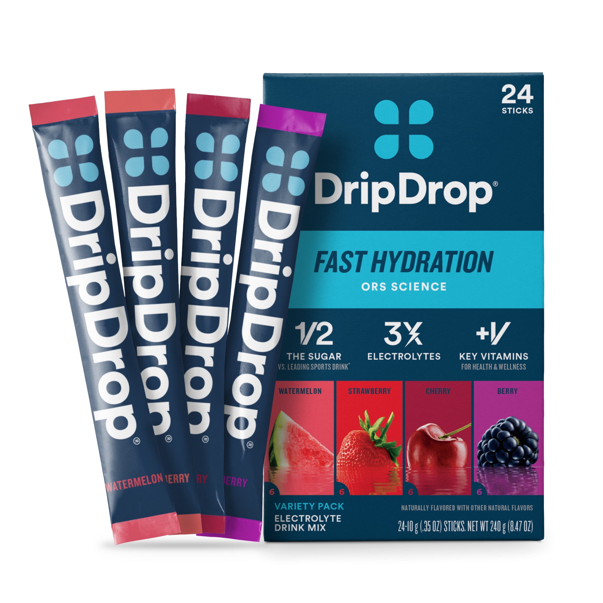 DripDrop Classic Fast Hydration - Sampler Variety Electrolyte Powder Drink Mix 0.35 oz, 24 Count
