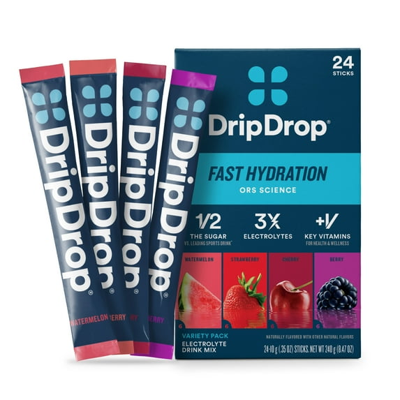 DripDrop Classic Fast Hydration - Sampler Variety Electrolyte Powder Drink Mix 0.35 oz, 24 Count