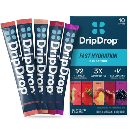 DripDrop Classic Fast Hydration - Sampler Variety Electrolyte Powder Drink Mix 0.35 oz, 10 Count