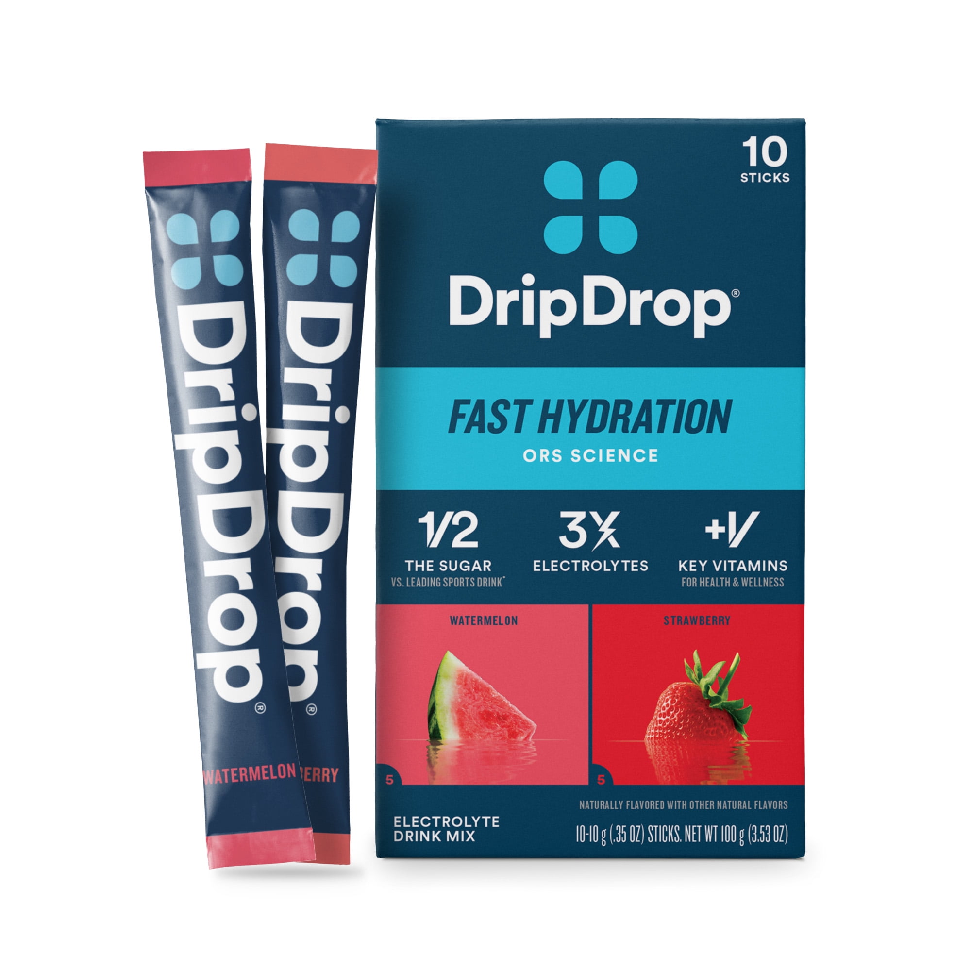 DripDrop Classic Fast Hydration - Watermelon and Strawberry Electrolyte Powder Drink Mix, 0.35 oz, 10 Count