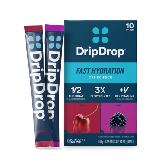 DripDrop Classic Fast Hydration - Cherry and Berry Electrolyte Powder Drink Mix, 10 Count