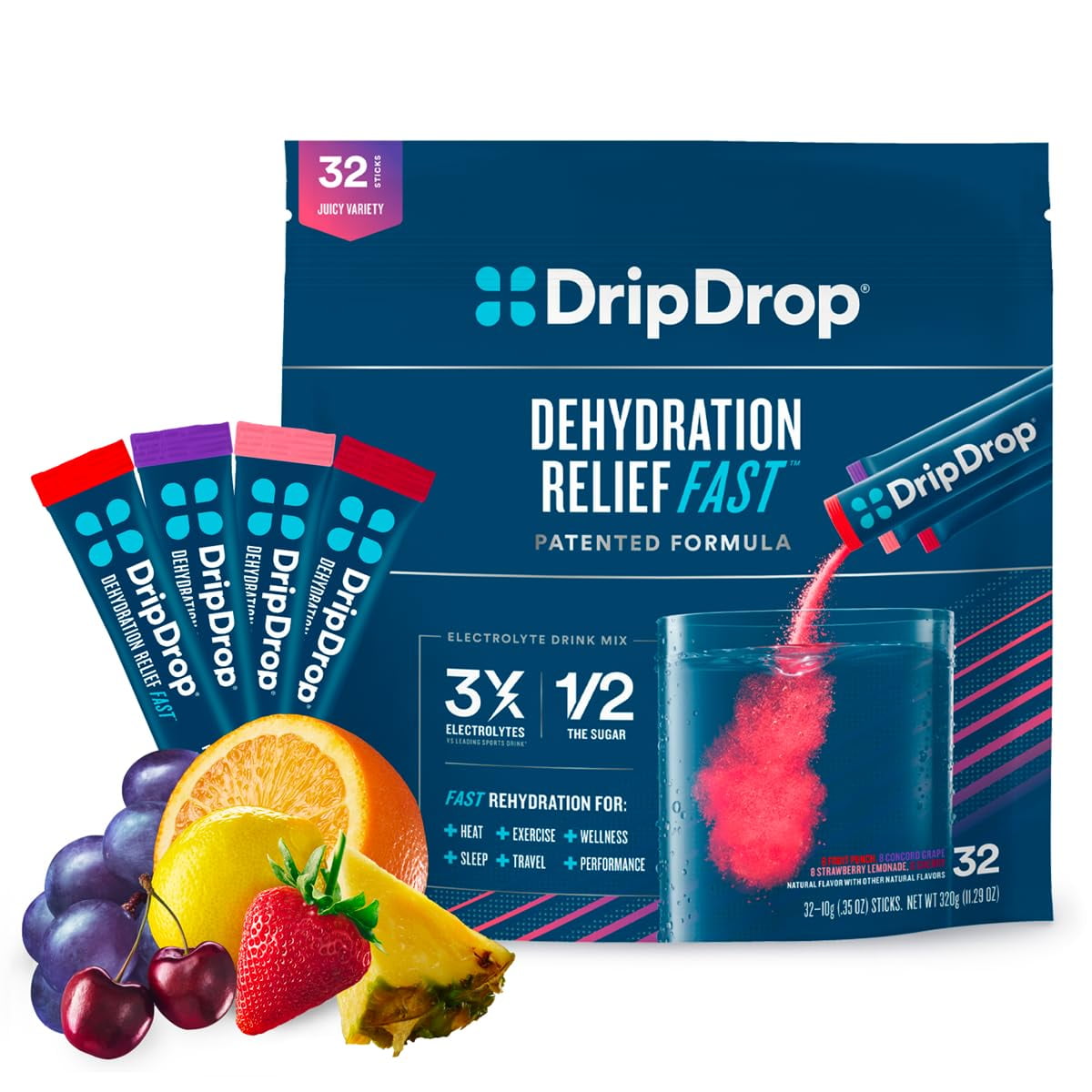 DripDrop Electrolyte Powder Drink Mix for Dehydration Relief Fast ...