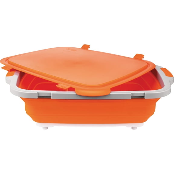 Drip EZ Collapsible BBQ Prep Tub - For Meal Prep, Marinating, Food Storage - Includes Cutting Board & Lid - (1) XL - Orange