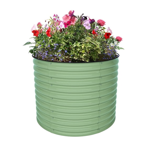 DripWorks Raised Garden Bed | Corrosion Resistant ZAM Steel | 42" Wide Round Bed (Grey, 17")