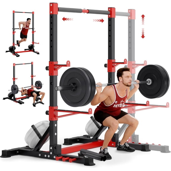 Dripex Adjustable Squat Stand with Pull-Up Bar, Extended Safety Arms & Multi-Functional Power Racks