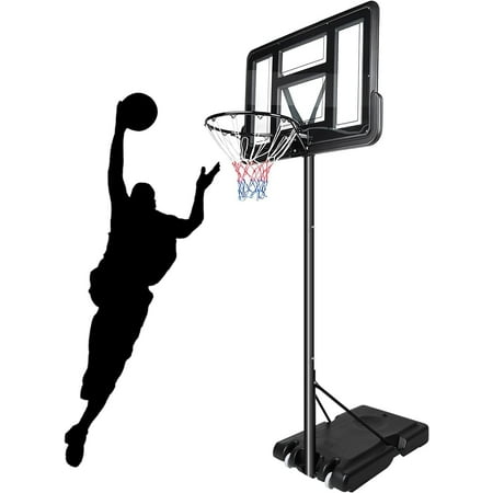 Dripex Portable Basketball Hoop & Goal Adjustable Height 4.4 -10FT, 43” Basketball Backboard Stand with Wheels & Fillable Base Professional Court System for Adults Teenagers Indoor/ Outdoor, Black