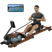 Dripexfitness Foldable Water Rowing Machine - 350LB Capacity Wooden Frame with Fluid Resistance Technology