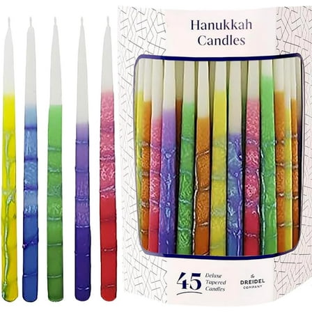 Dripless Hanukkah Candles, Multicolored Striped Deluxe Tapered Decorations, Chanukkah Menorah Candles for All 8 Nights of Chanukah, (24-Pack)