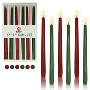 Smokeless Taper Candles Red Candlesticks,10 inches Long Tapered Candle Green Candle Sticks Christmas Dinner Candles for Home Decor Home Weddings Festive Seasons Holiday