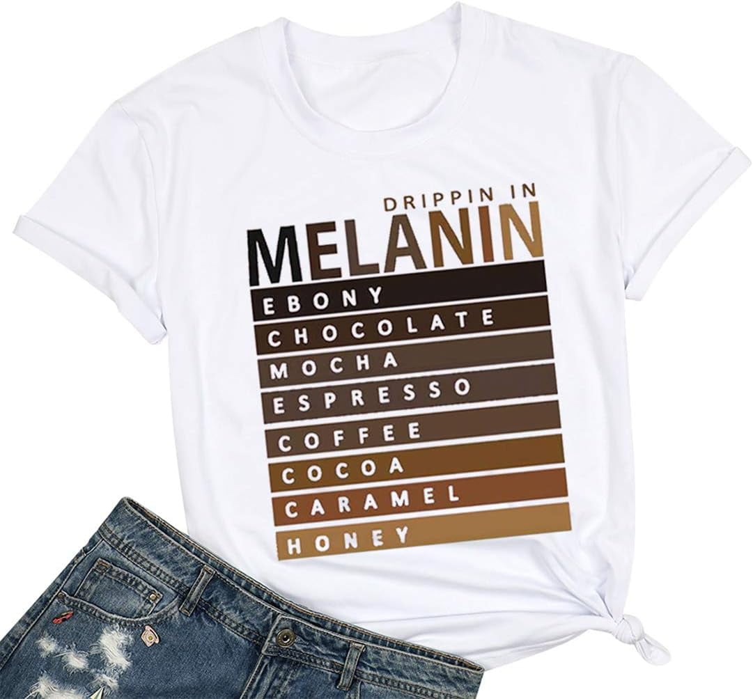 Drippin in Melanin T-Shirt Afro Women Funny Letter Print Tshirts Black ...