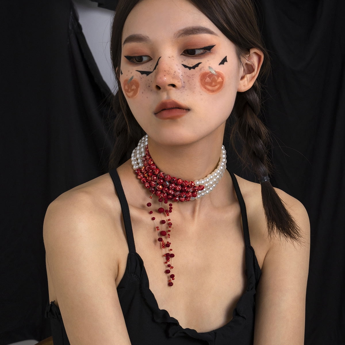 Dripping Blood Choker Imitation Pearls Halloween Party Necklace Vampire ...