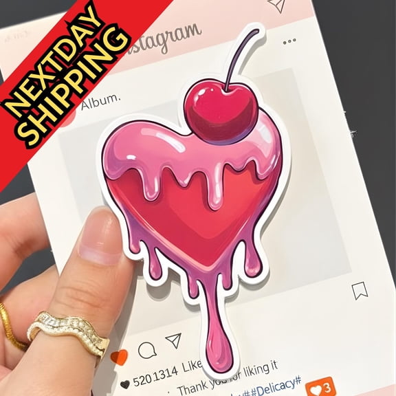 Dripping Cherry Heart MagSafe Phone Grip Cute Heart & Cherry Magnetic Phone Holder, Fun Gift for Valentine's Day, Playful Phone Accessory