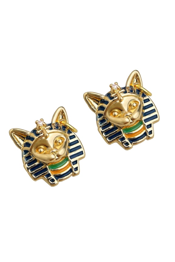 7829 Pharaoh Cats Head Art Earrings Enamel Dripping Gold Plated Ear Accessories Stylish Jewelry for Women Men