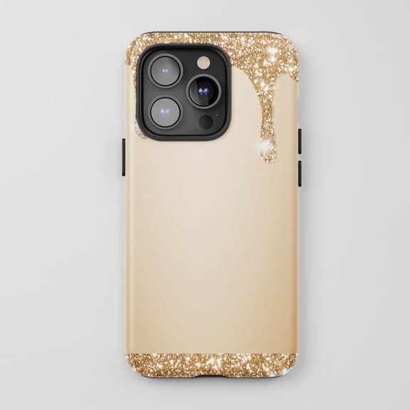 Dripping Glitter For All iPhone Series Tough Phone Case Sparkly Glamour Gold