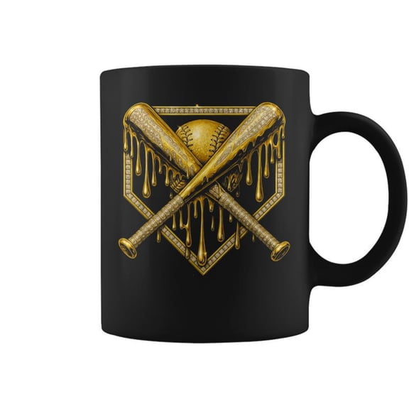 Dripping Gold Baseball Crossed Bats Coffee Mugs