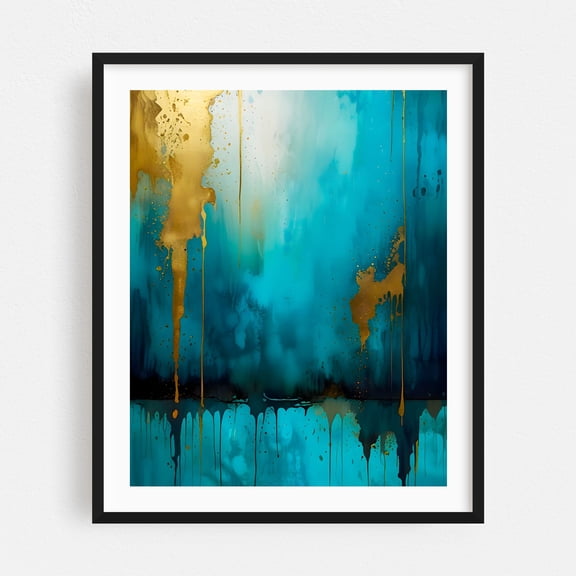 Dripping Luxury - Painting Abstract Modern Art Geometric Minimalist Psychedelic Water Ocean Black Framed Wall Art Print 9 x 12 inches