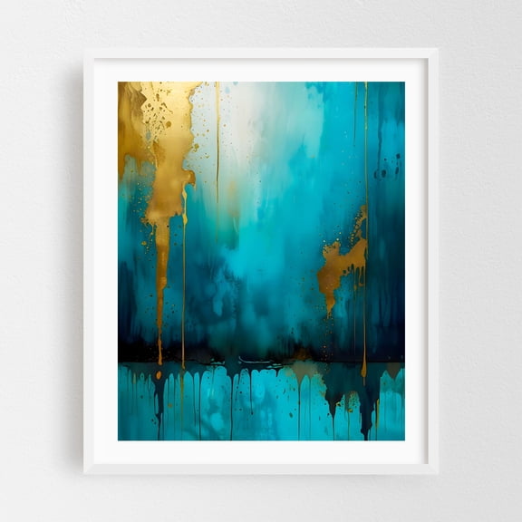 Dripping Luxury - Painting Abstract Modern Art Geometric Minimalist Psychedelic Water Ocean White Framed Wall Art Print 6 x 8 inches
