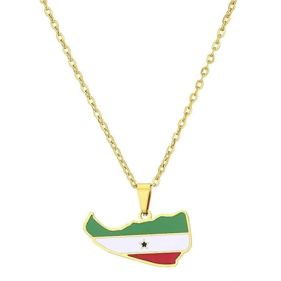 Dripping Oil Somaliland Map Necklace Stainless Steel Flag Pendant Clavicle Chain National Adjustable Hip Hop Necklace Silver