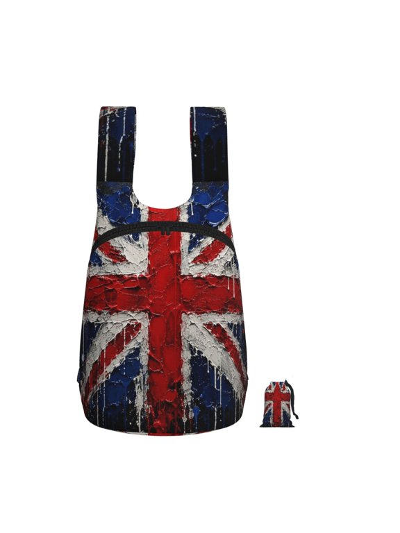 Dripping Paint Effect UK Union Jack Poster Foldable Storage Backpack Lightweight Packable Travel Daypack for Shopping Commuting Hiking