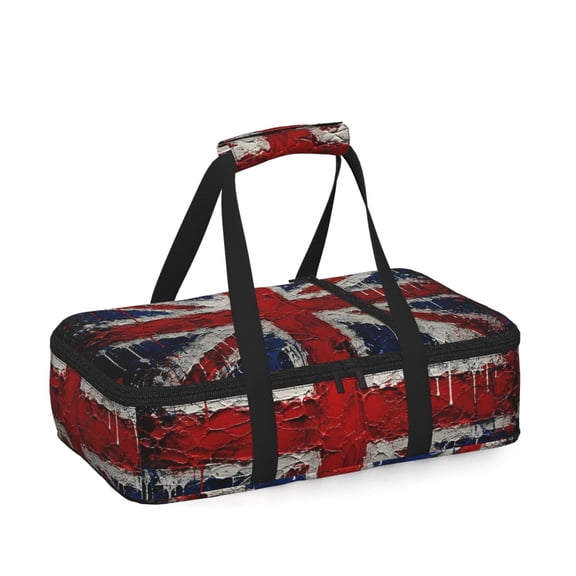 Dripping Paint Effect UK Union Jack Poster Insulated Casserole Carrier for Hot Cold Food, Bakeware Potluck Thermal Lunch Bag for Lasagna, Parties, Tailgating