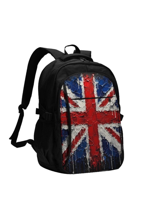 Dripping Paint Effect UK Union Jack Poster Laptop Backpack with USB Charging Headphone Port Casual Daypack Bag College Business Travel
