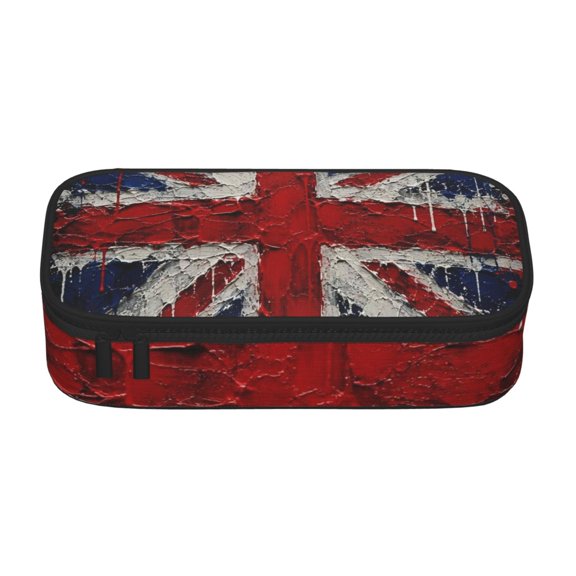Dripping Paint Effect UK Union Jack Poster Large Capacity Pencil Case, Pen Pouch with Multi Compartments Organizer, Stationery Storage Bag for Office Travel