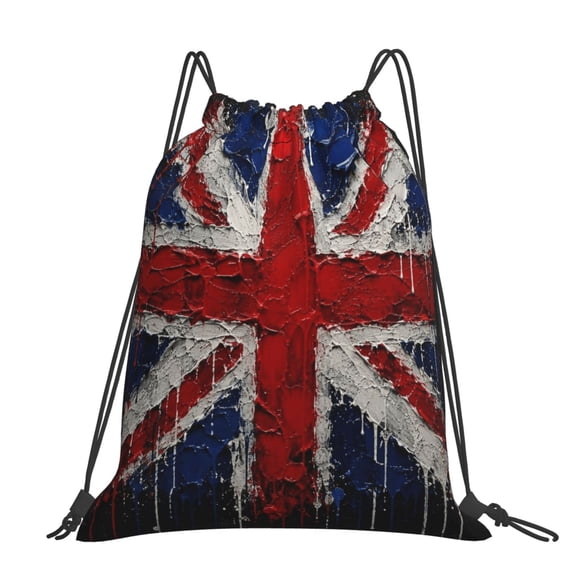 Dripping Paint Effect UK Union Jack Poster Large Drawstring Backpack Casual Cinch Sack Bag Backpack for Sports Hiking Travel Gym