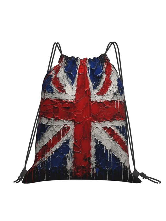 Dripping Paint Effect UK Union Jack Poster Large Drawstring Backpack Casual Cinch Sack Bag Backpack for Sports Hiking Travel Gym