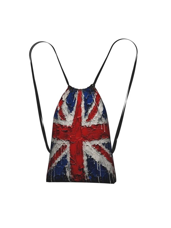 Dripping Paint Effect UK Union Jack Poster Packable Drawstring Backpack, Lightweight Foldable Cinch Storage Bag for Gym Travel Shopping