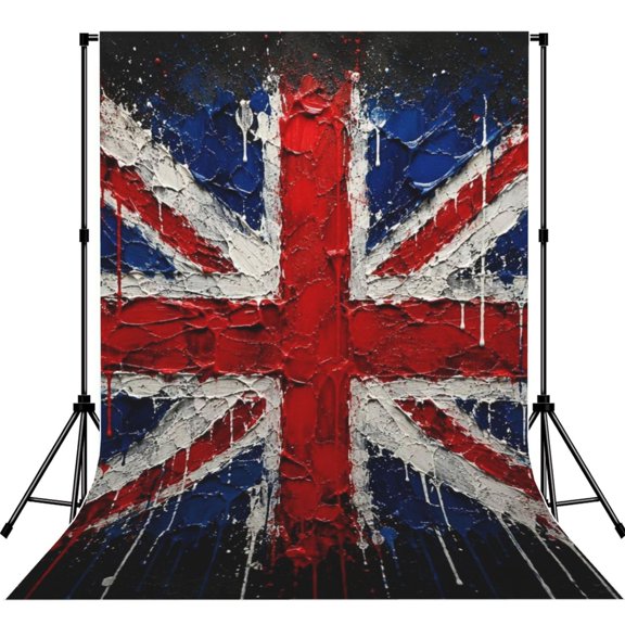 Dripping Paint Effect UK Union Jack Poster Photography Backdrop 5x7Ft Background for Photo Studio Video Recording Birthday Party Wedding Home Decor