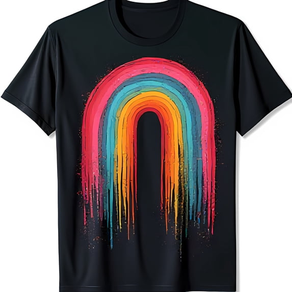 Dripping Rainbow Graphic Black T-Shirt Stylish Casual Wear for All