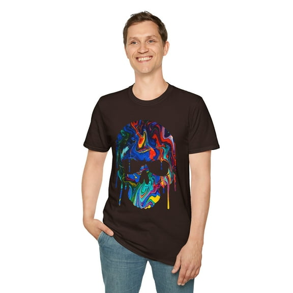 Dripping Rainbow Skull, Gildan Unisex Softstyle T-Shirt, Graphic Tee, S-3XL