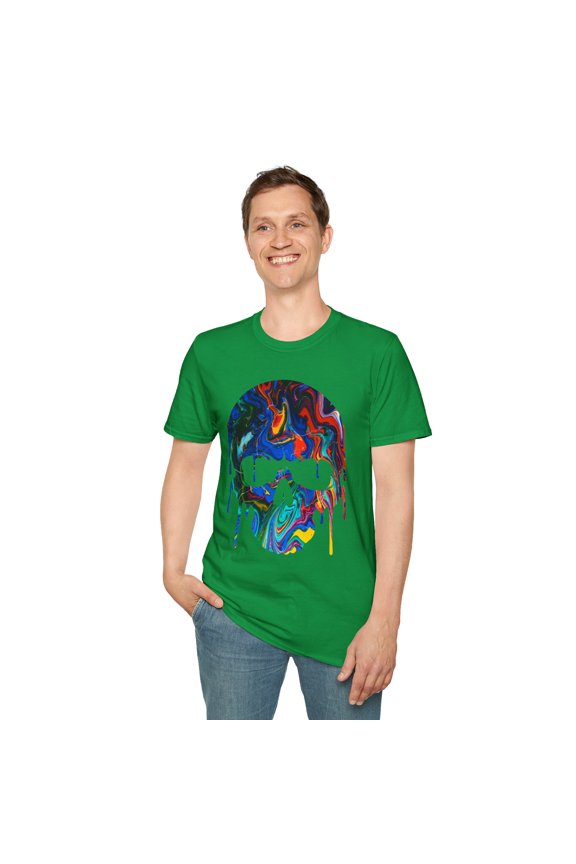 Dripping Rainbow Skull, Gildan Unisex Softstyle T-Shirt, Graphic Tee, S-3XL