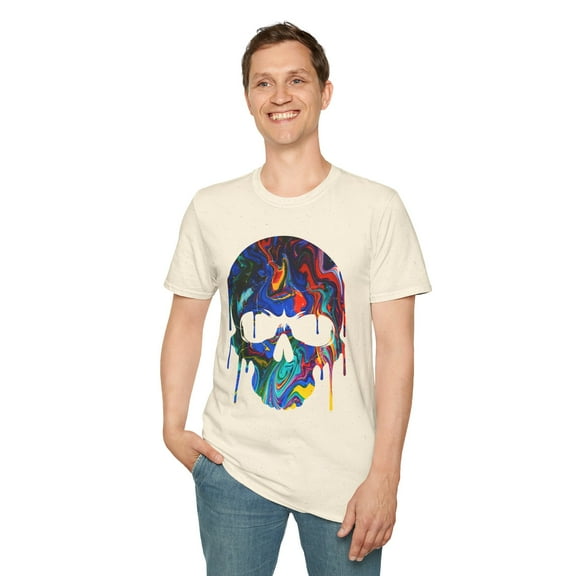 Dripping Rainbow Skull, Gildan Unisex Softstyle T-Shirt, Graphic Tee, S-3XL