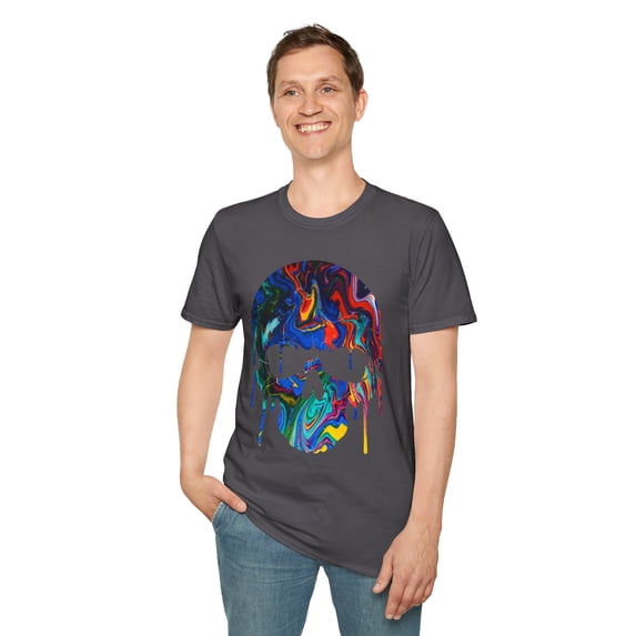 Dripping Rainbow Skull, Gildan Unisex Softstyle T-Shirt, Graphic Tee, S-3XL
