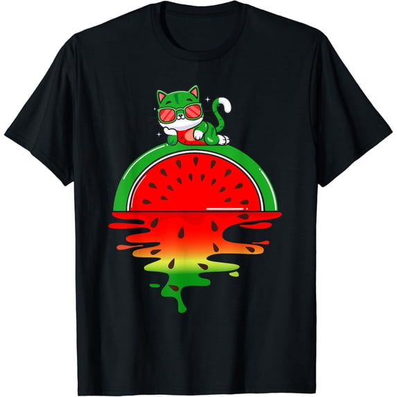 Dripping Watermelon Cats National Watermelon Day T-Shirt