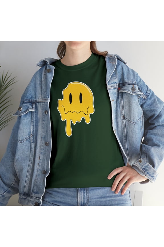 Dripping funny smiley emoji graphic t shirt Unisex Heavy Cotton Tee
