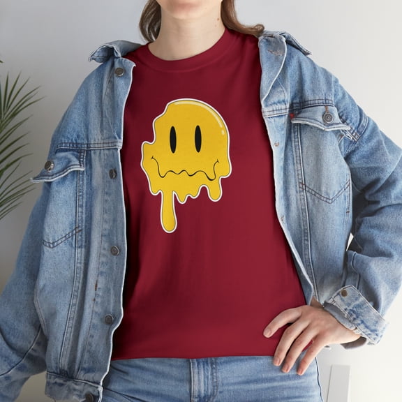 Dripping funny smiley emoji graphic t shirt Unisex Heavy Cotton Tee