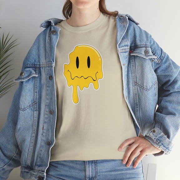 Dripping funny smiley emoji graphic t shirt Unisex Heavy Cotton Tee