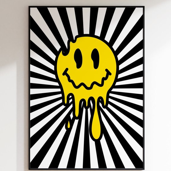 Drippy Acid Face 90's Raving Music House Bold Typographic Quote Decor Poster