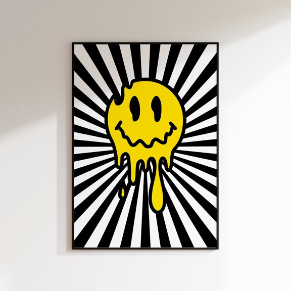 Drippy Acid Face Print 90's Raving Music Poster Wall Art House Music Bold Typographic Quote Wall Decor