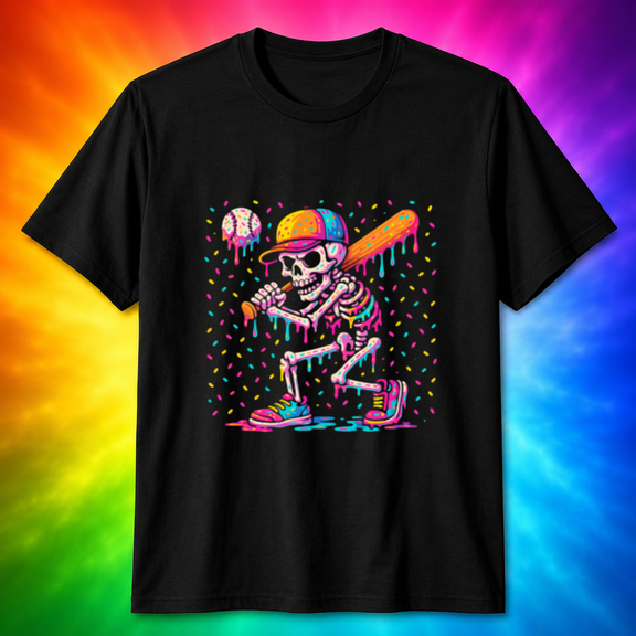 Drippy Baseball Skeleton Batting T-Shirt, for men & women, S-5XL