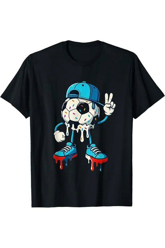 Drippy Soccer Ball Peace Hand Cool Street Art Design T-Shirt